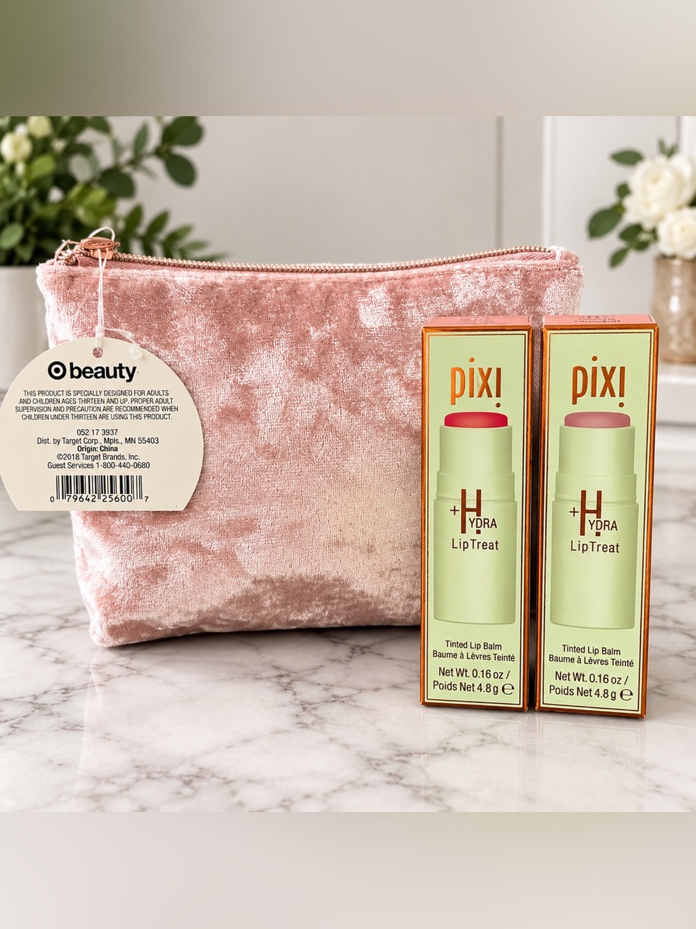 Pixi LipTreat Tinted Balm Set with Pink Velvet Beauty Bag